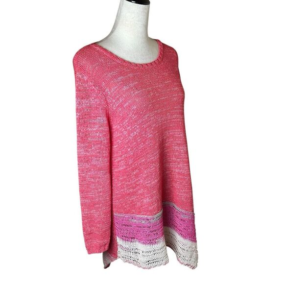 Soft Surroundings Asymmetrical Open Knit Tunic Sweater Salmon Pink Size Medium - Picture 2 of 12